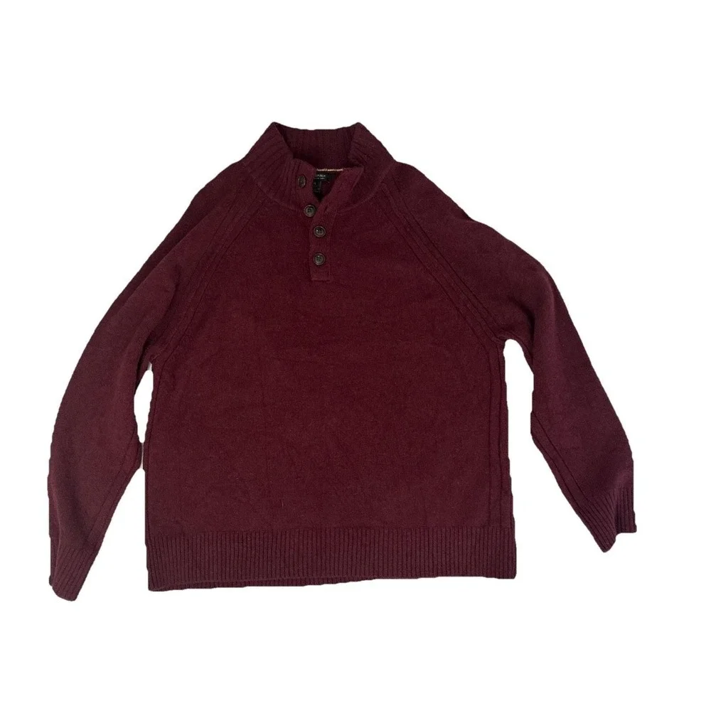 Banana Republic Mens XL Maroon Italian Wool Blend Mock Neck Button Sweater Knit